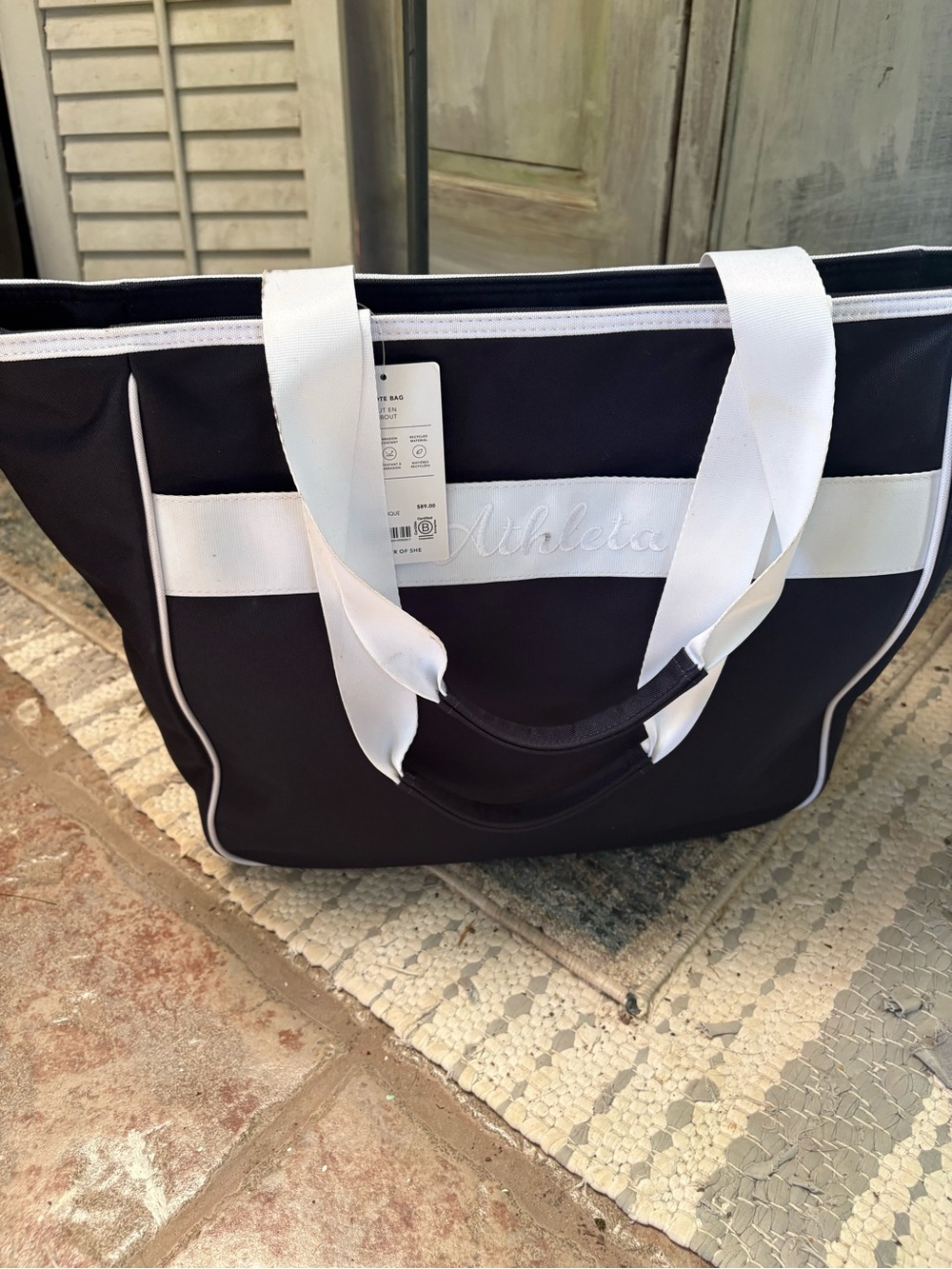 Athleta Navy Blue Tote with White Contrast Straps